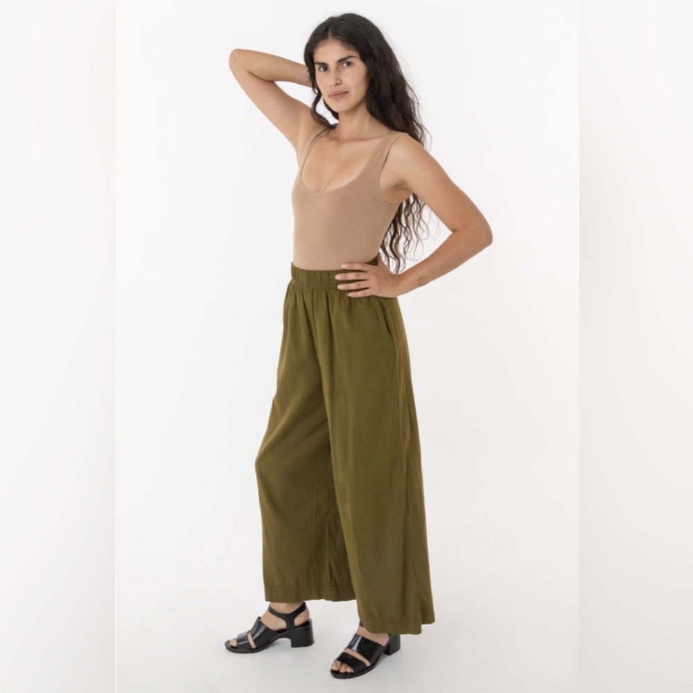 Los Angeles Apparel Cotton Twill Wide Pants, M, Olive